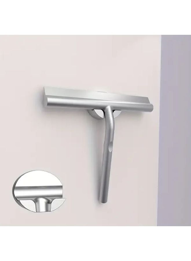 Silvery Stainless Steel Silicone Wiper Ergonomic Handle Bathroom Toilet Glass Cleaning Tool - Image 5